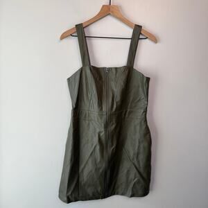Wild Fable Women's Faux Leather Zip Front Dress Olive Green Size Medium